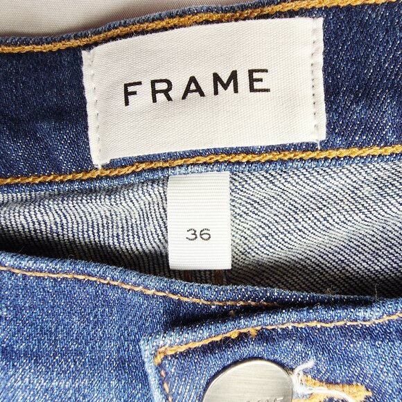 Frame Size 36X33 Mens L'Homme Slim Keystone Blue Denim 5 Pocket Straight Jeans - Picture 3 of 12